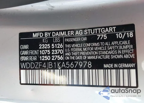 2019 Mercedes-Benz E 300 from USA, damaged, VIN WDDZF4JB1KA567978